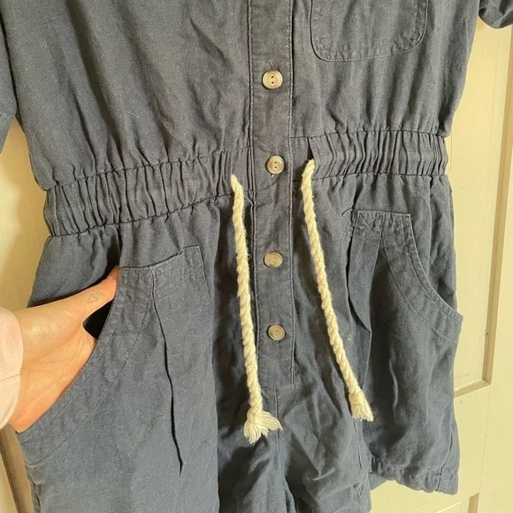 Universal Thread Linen Women's Blue Romper Flowy Comfy Summer Spring Nautical - Picture 5 of 10